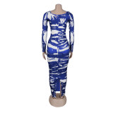 Sexy Printed Back Slit Tight Fitting Bodycon Dress