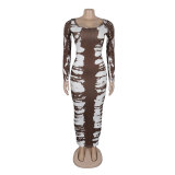 Sexy Printed Back Slit Tight Fitting Bodycon Dress