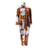 Sexy Turndown Collar Print Loose Jumpsuit