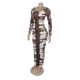 Sexy Printed Back Slit Tight Fitting Bodycon Dress