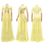 Women striped chiffon print Top and Skirt two-piece set