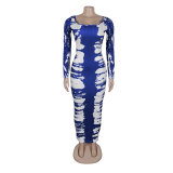 Sexy Printed Back Slit Tight Fitting Bodycon Dress