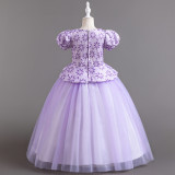 Girls princess dress puff sleeve mesh tutu skirt