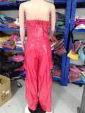 Women's Strapless Low Back Slim Fit Trendy Pocket Jumpsuit