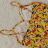 Sexy Women's Solid Color Printed One Piece Swimsuit Mesh Pants Two-Piece Set