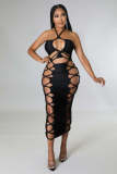 Women's Halter Lace-Up Ruched Long Dress