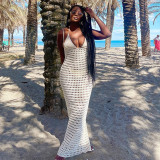 Backless Beach Hollow Long Crochet Dress