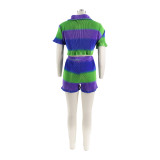 Fashion Gradient Multi-Color Print Two-Piece Shorts Set