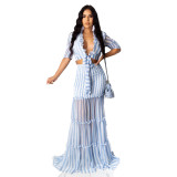 Women striped chiffon print Top and Skirt two-piece set