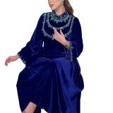 Saudi Arabia abaya Women Velvet zipper green water drop diamond dress robe