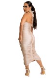 Women's Halter Lace-Up Ruched Long Dress