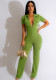 Women Sexy Turndown Collar Zipper Pocket Jumpsuit