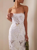 Women knitting sleeveless Strapless Lace white dress