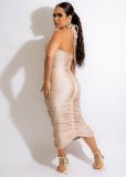 Women's Halter Lace-Up Ruched Long Dress