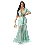 Women striped chiffon print Top and Skirt two-piece set
