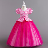 Girls princess dress puff sleeve mesh tutu skirt