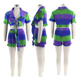 Fashion Gradient Multi-Color Print Two-Piece Shorts Set