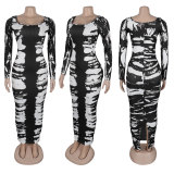 Sexy Printed Back Slit Tight Fitting Bodycon Dress