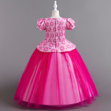 Girls princess dress puff sleeve mesh tutu skirt