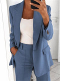 Fashionable Casual Solid Color Blazer Trousers Career Two Piece Suit