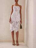 Women knitting sleeveless Strapless Lace white dress