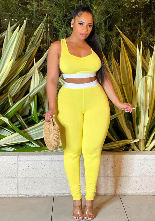 Women summer sexy vest and trousers Patchwork sports two-piece set