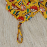 Sexy Women's Solid Color Printed One Piece Swimsuit Mesh Pants Two-Piece Set