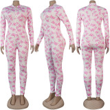 Sexy Women's Print Long Sleeve Tight Fitting Jumpsuit