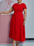 Plus Size Women Summer Elegant Short Sleeve Irregular African Dress