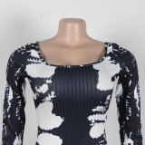 Sexy Printed Back Slit Tight Fitting Bodycon Dress