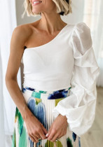 Women One Shoulder Design Mesh Patchwork Street Style Irregular T-Shirt