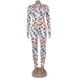 Sexy Women's Print Long Sleeve Tight Fitting Jumpsuit