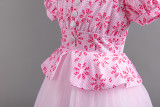 Girls princess dress puff sleeve mesh tutu skirt