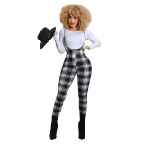 Spring Printed Long-Sleeved Slim Fit Women's Strap Casual Two Piece Pants Set