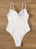 Women's Metal Belt Buckle Solid Color One-Piece Swimsuit