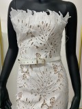 Women knitting sleeveless Strapless Lace white dress