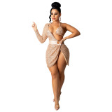 Skirt Summer Women's Sequin Bra Long Sleeve Low Back Dress Nightclub Two Piece Set