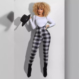 Spring Printed Long-Sleeved Slim Fit Women's Strap Casual Two Piece Pants Set