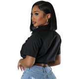 Spring Summer Fashion Casual Short Sleeve Crop Women's Shirt
