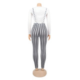 Spring Printed Long-Sleeved Slim Fit Women's Strap Casual Two Piece Pants Set