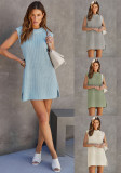 Spring Summer Women's Solid Color Round Neck Knitting Dress