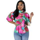 Spring Summer Women's Round Neck Fashion Casual Shirt
