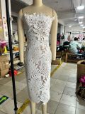 Women knitting sleeveless Strapless Lace white dress