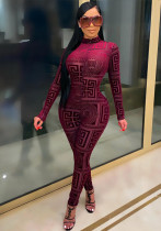 Printed Long Sleeve Tight Fitting Women's Jumpsuit Printed Long Sleeve Tight Fitting Women's Jumpsuit