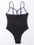 Women's Metal Belt Buckle Solid Color One-Piece Swimsuit