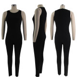 Women Solid Stretch Sleeveless Sexy Round Neck Jumpsuit