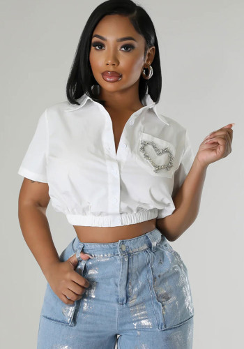 Spring Summer Fashion Casual Short Sleeve Crop Women's Shirt