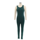 Women Solid Stretch Sleeveless Sexy Round Neck Jumpsuit