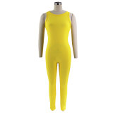 Women Solid Stretch Sleeveless Sexy Round Neck Jumpsuit