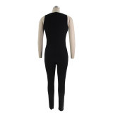 Women Solid Stretch Sleeveless Sexy Round Neck Jumpsuit